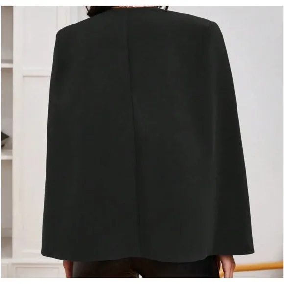 Classic Solid Open Front Cape Blazer