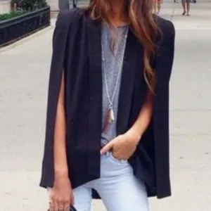 Classic Solid Open Front Cape Blazer