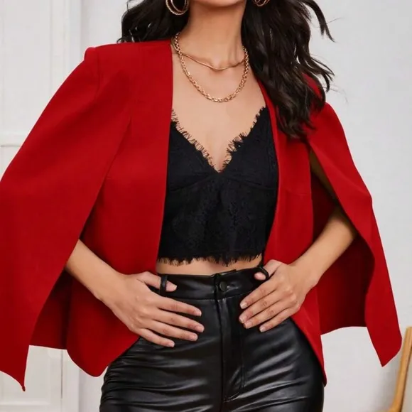 Classic Solid Open Front Cape Blazer