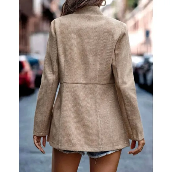 Classic Tan Herringbone Blazer Jacket Coat