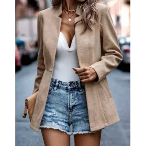 Classic Tan Herringbone Blazer Jacket Coat