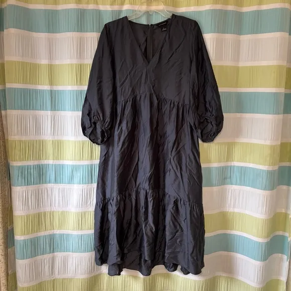 Club Monaco Easy Midi Tiered Dress Charcoal Gray Sz 8