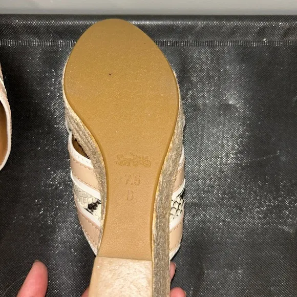 Coach Beige and Snake Print Wedge Sandals