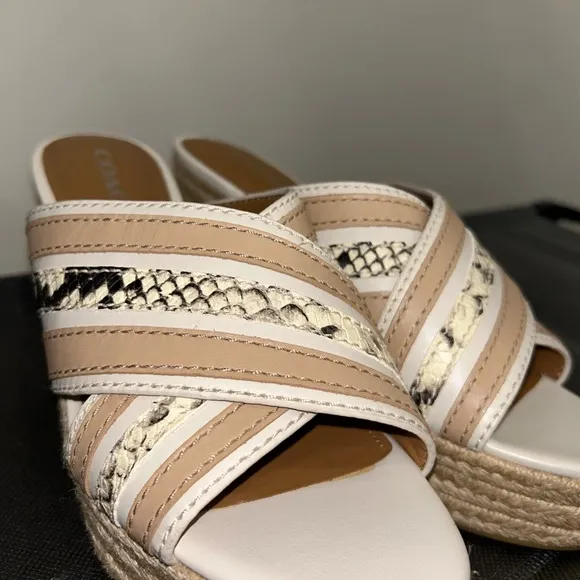 Coach Beige and Snake Print Wedge Sandals