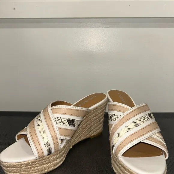 Coach Beige and Snake Print Wedge Sandals