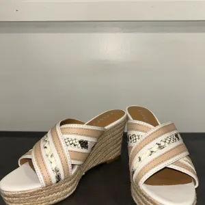 Coach Beige and Snake Print Wedge Sandals