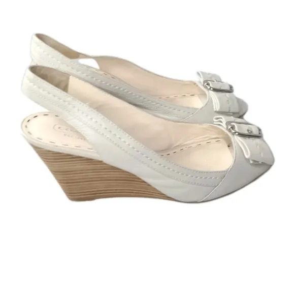 Coach Ciara Leather Wedge Sandals Women's Size 8.5 Shoes Ivory White