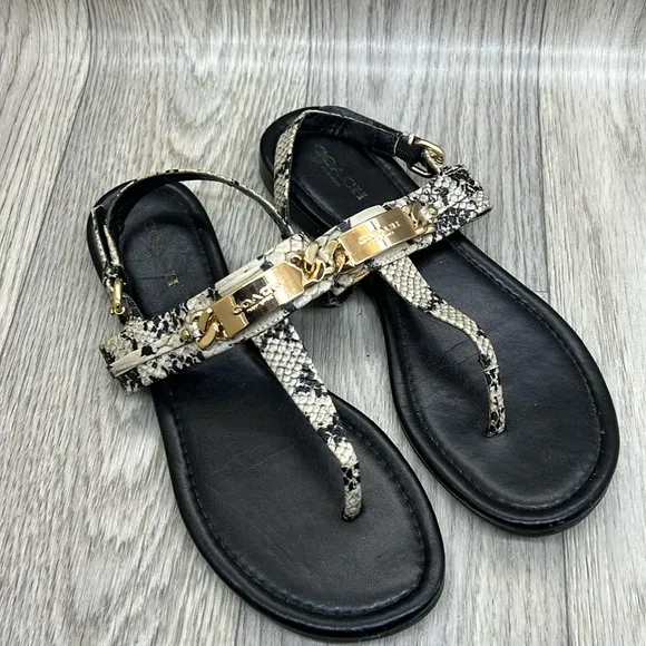 Coach Gracie Sandals Blue Snakeskin Black Hardware