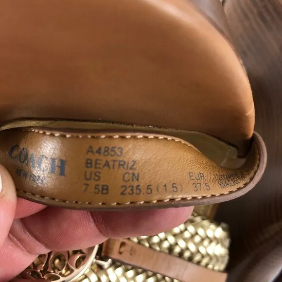 COACH WEDGE PLATFORM SANDALS GOLD BROWN SIZE 7.5