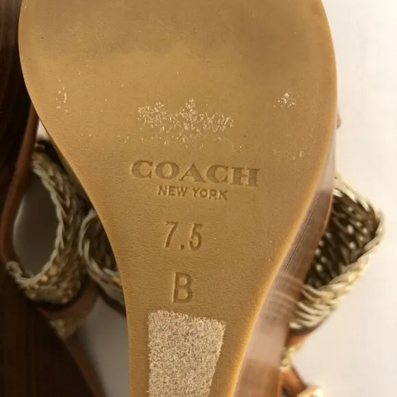 COACH WEDGE PLATFORM SANDALS GOLD BROWN SIZE 7.5