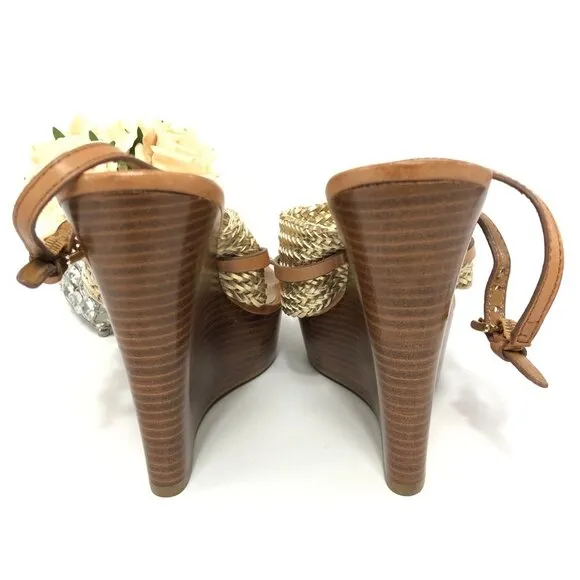 COACH WEDGE PLATFORM SANDALS GOLD BROWN SIZE 7.5