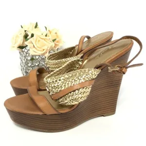 COACH WEDGE PLATFORM SANDALS GOLD BROWN SIZE 7.5