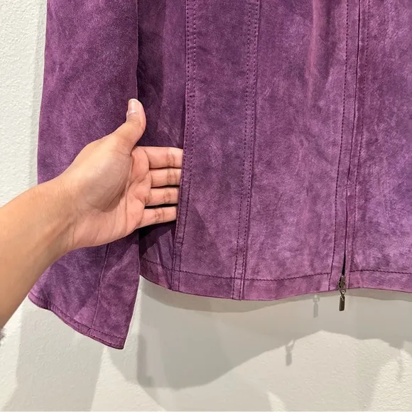 Coldwater Creek Womens Purple Suede 100% Leather Long Sleeve Blazer Jacket sz XL