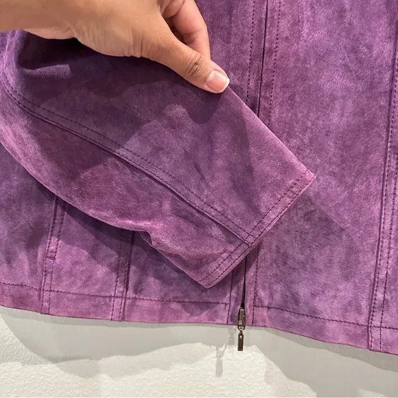 Coldwater Creek Womens Purple Suede 100% Leather Long Sleeve Blazer Jacket sz XL