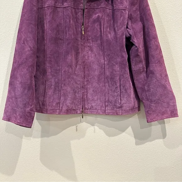 Coldwater Creek Womens Purple Suede 100% Leather Long Sleeve Blazer Jacket sz XL