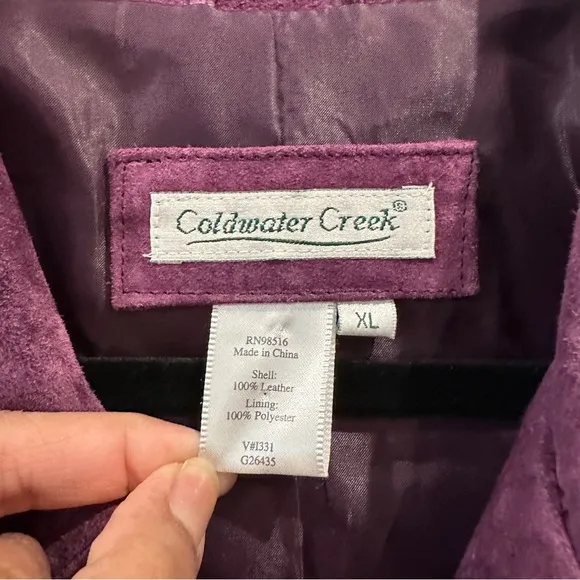 Coldwater Creek Womens Purple Suede 100% Leather Long Sleeve Blazer Jacket sz XL