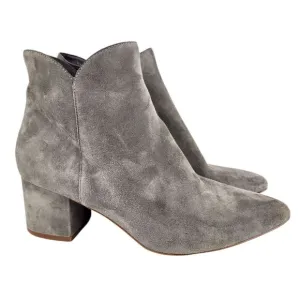 Cole Haan Elyse Grey Suede Point-Toe Booties Zip Block Heel Size 7.5