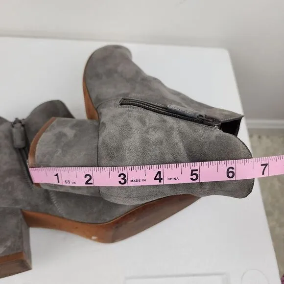 Cole Haan Elyse Grey Suede Point-Toe Booties Zip Block Heel Size 7.5