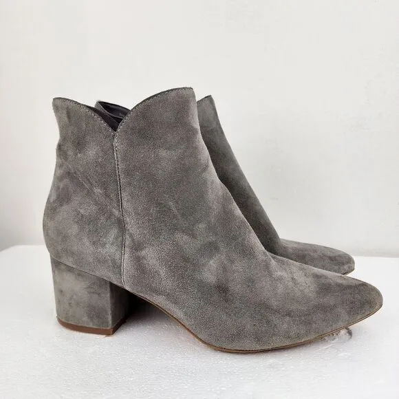 Cole Haan Elyse Grey Suede Point-Toe Booties Zip Block Heel Size 7.5