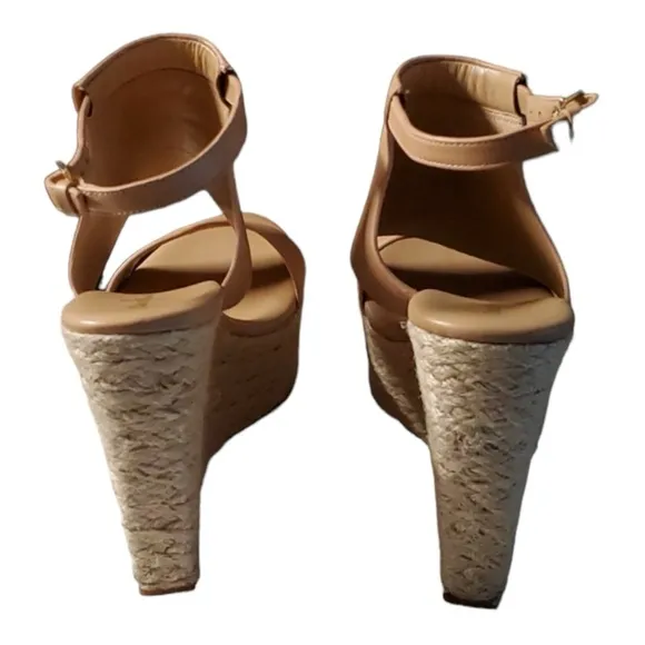Cole Haan Espadrille Wedge Sandals‎ sz8-B Tan Leather Platform Air Tech Arden