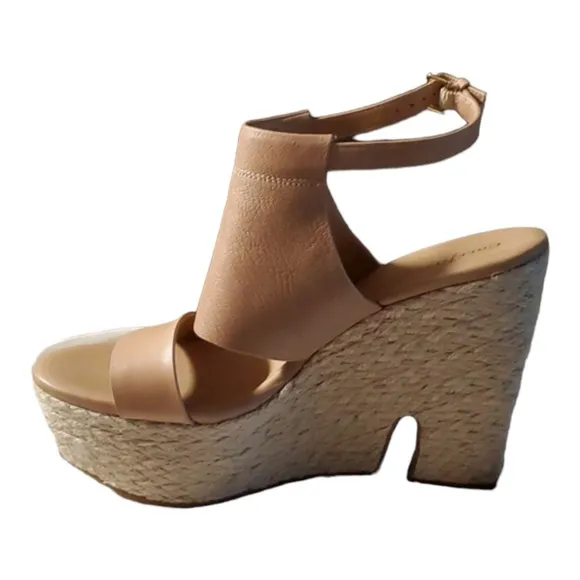 Cole Haan Espadrille Wedge Sandals‎ sz8-B Tan Leather Platform Air Tech Arden