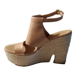 Cole Haan Espadrille Wedge Sandals‎ sz8-B Tan Leather Platform Air Tech Arden