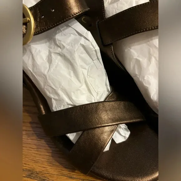 Cole Haan Leather Buckle Strappy Platform Wedge Shoes NWOT