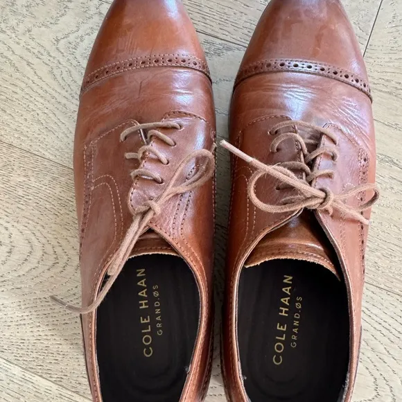 Cole Haan Mens Jefferson Grand Oxford Size 11 M Cognac Tan Cap Toe Dress Shoe