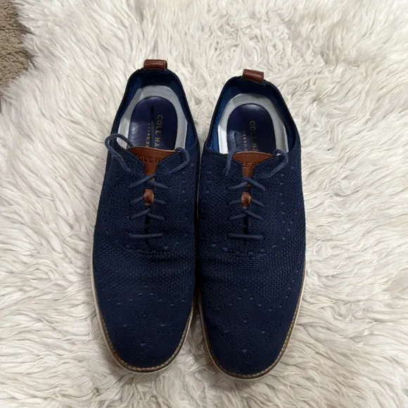 Cole Haan Mens Navy Blue 2.Zerogrand Stitchlite Lace UpOxford Shoes Size 10