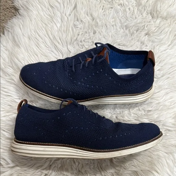 Cole Haan Mens Navy Blue 2.Zerogrand Stitchlite Lace UpOxford Shoes Size 10