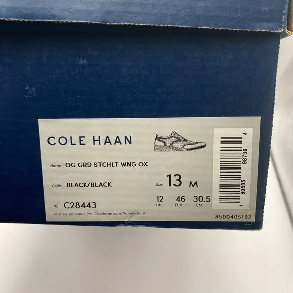 Cole Haan OriginalGrand Knit Wingtip Oxford Black Style C28443 Men's 13M