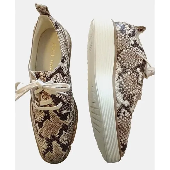 Cole Haan Women's Original Grand Leather Platform Wingtip Shoes Snakeskin  - 8B