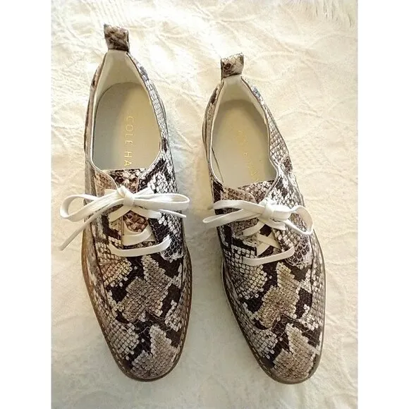 Cole Haan Women's Original Grand Leather Platform Wingtip Shoes Snakeskin  - 8B