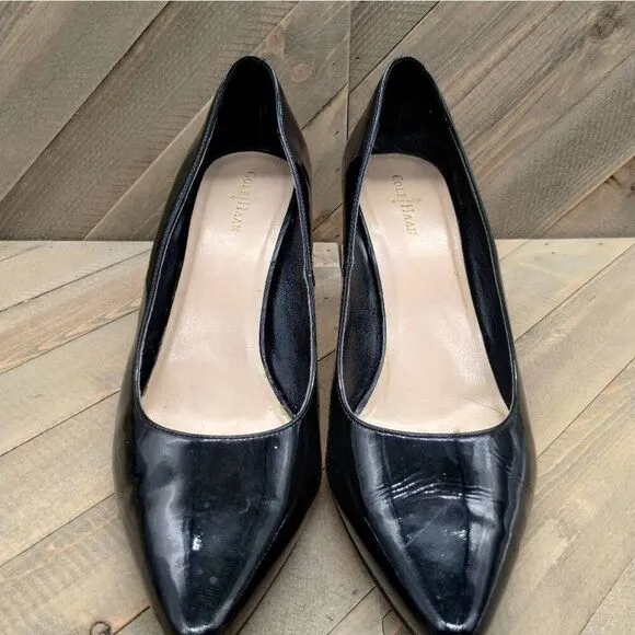 Cole Haan Classic Black Leather Pumps Womens Size 8.5 B High Heels Casual‎