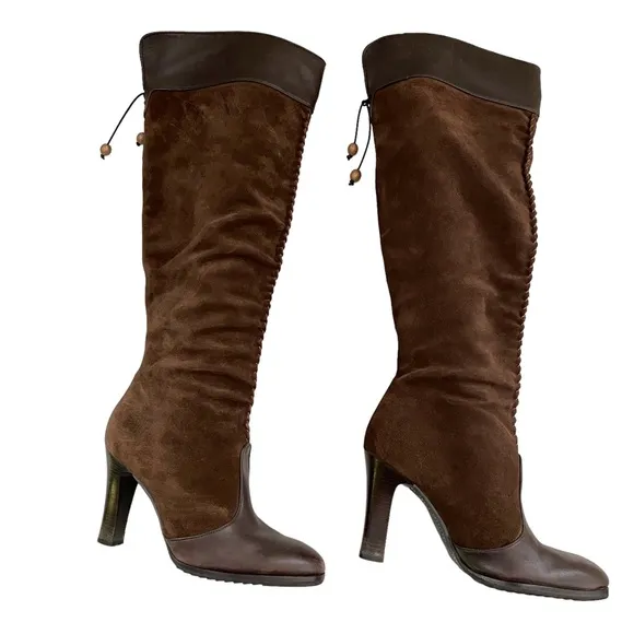 Cole Hahn Brown Suede Whipped Stitch Knee High Boots Size 6.5