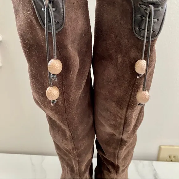 Cole Hahn Brown Suede Whipped Stitch Knee High Boots Size 6.5