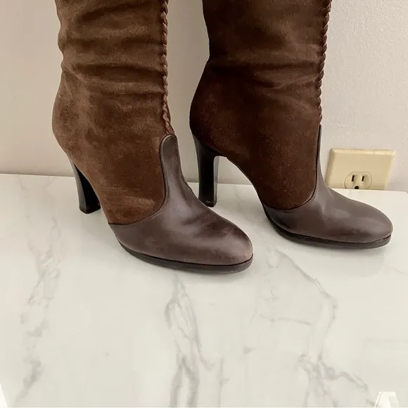 Cole Hahn Brown Suede Whipped Stitch Knee High Boots Size 6.5