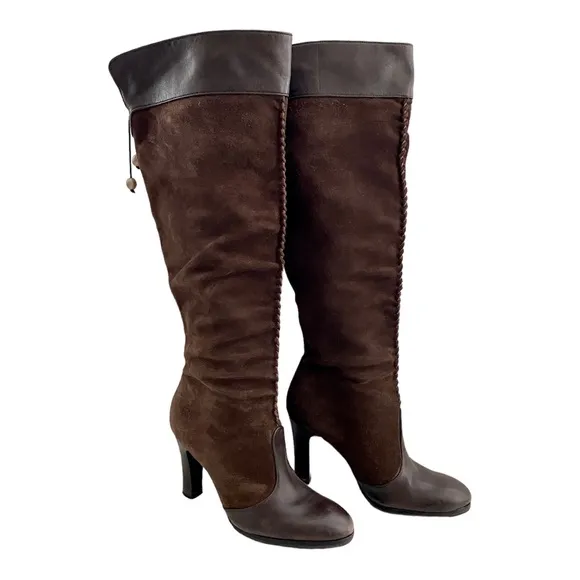Cole Hahn Brown Suede Whipped Stitch Knee High Boots Size 6.5
