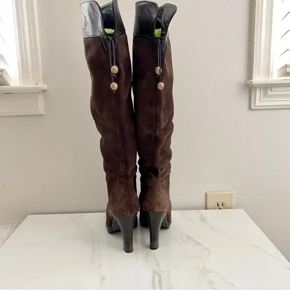 Cole Hahn Brown Suede Whipped Stitch Knee High Boots Size 6.5