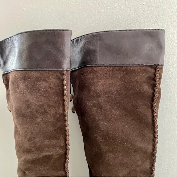 Cole Hahn Brown Suede Whipped Stitch Knee High Boots Size 6.5