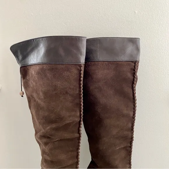Cole Hahn Brown Suede Whipped Stitch Knee High Boots Size 6.5
