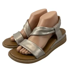 Comfortiva Women 9.5W Marcy Champagne Asymmetrical Leather Sling Sandal Slip On