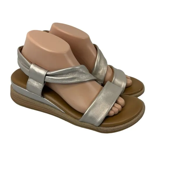 Comfortiva Women 9.5W Marcy Champagne Asymmetrical Leather Sling Sandal Slip On