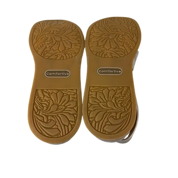 Comfortiva Women 9.5W Marcy Champagne Asymmetrical Leather Sling Sandal Slip On