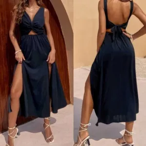 contemporary modern side slit tie back maxi dress