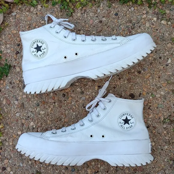 Converse All Star Lugged Shoes White Leather High Tops Lace Up Sneakers