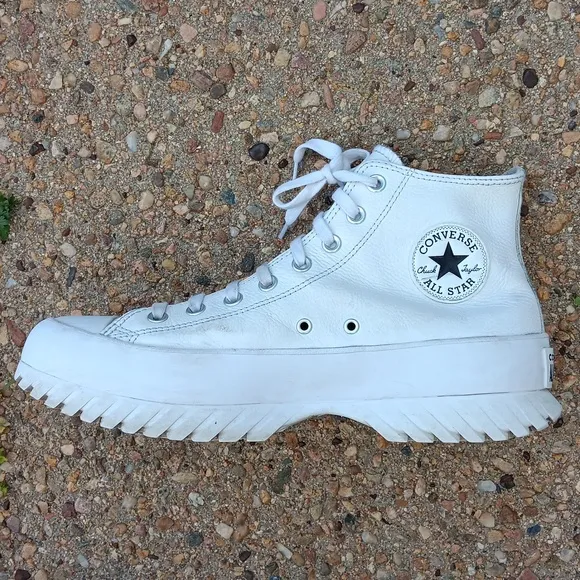 Converse All Star Lugged Shoes White Leather High Tops Lace Up Sneakers