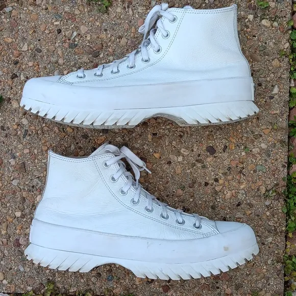 Converse All Star Lugged Shoes White Leather High Tops Lace Up Sneakers