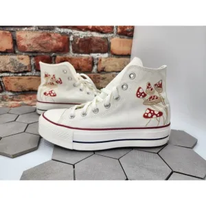 CONVERSE Chuck Taylor Womens Sz 7.5 Platform 2in Lift Shoes Egret Cream Custom