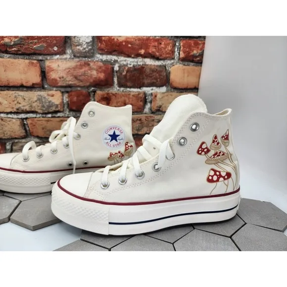 CONVERSE Chuck Taylor Womens Sz 7.5 Platform 2in Lift Shoes Egret Cream Custom